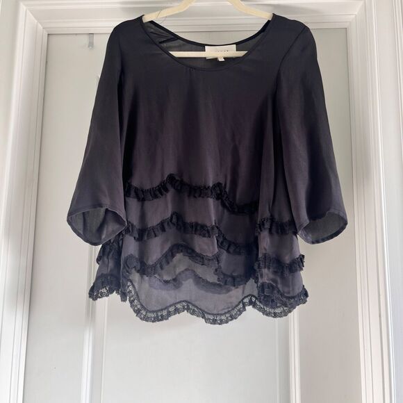 The Great 100% Silk Scalloped Blouse Plum Purple Victorian Size XS Designer - Picture 4 of 6